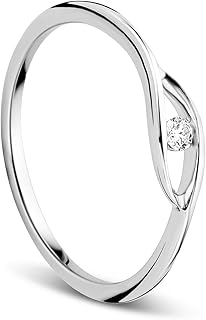 Orovi Damen Solitär Verlobungsring in 9 Karat Weißgold mit 0.05 ct Diamant, Größe 50, elegantes Designstück, ideal als exklusives Geschenk für besondere Anlässe