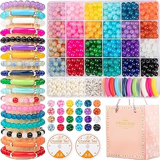 Zyehxed Jewelry Making Kit for Kids and Adults - 1060-Piece Glass Bead Necklace Set in 24 Colors - Round, Crystal Loose Beads for DIY Crafts, Necklaces, Bracelets, Earrings - High-Quality, Eco-Friendly Glass Material