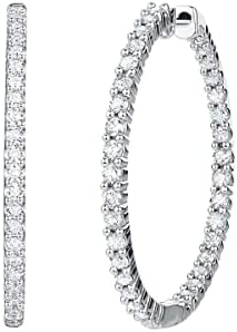 1 Carat - 2 Carat | 14K White Gold | Lab Grown Diamond Inside Out Hoop Earrings | Prong Setting Friendly Diamonds Earrings