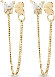 MILLA Women's 14K Gold & Sterling Silver Dangle Earrings - Cubic Zirconia Butterfly Design with Push Back Finding