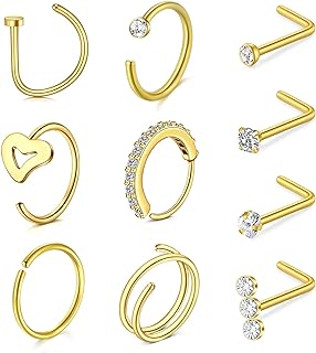 MODRSA Nose Rings Hoops Nose Ring L Shaped Nose Rings Studs Silver Gold Nose Hoops Nose Piercings Jewelry 20g 22g Nose Screw Studs Surgical Stainless Steel Corkscrew Nose Rings for Women Men