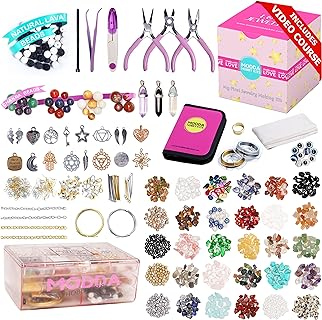MODDA Natural Stone Jewelry Making Kit with Video Course, Includes Crystal, Lava, Chakra Beads, Necklace, Bracelet, Earrings, Ring Supplies, Crafts for Adults, Beginners, Gift for Teens, Girls, Women
