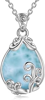 POPLYKE Sterling Silver Gemstone Filigree Teardrop Pendant Necklace Crystal Jewelry for Women