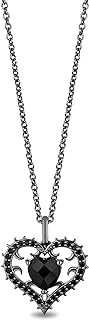 Black Rhodium Over Sterling Silver Heart-Cut Onyx & Treated Diamond Maleficent Pendant Necklace with Cable Chain for Disney Fans & Bold Fashion Lovers
