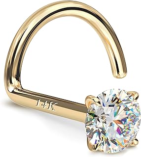 14K Gold Nose Rings Studs : Solid Gold 18G 20G Screw Nose Rings Simulated Diamond CZ Nose Studs Hypoallergenic Nose Piercings for Women Men 1.5/2/3mm