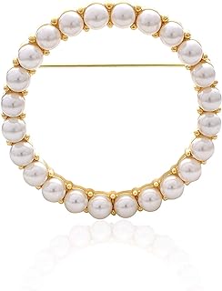 Women's Elegant Zirconia Pearl Gold Open Ring Circle Wreath Brooch Pin Cardigan Scarf Lapel Pin Party Wedding Jewelry