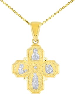 Solid 14K Yellow Gold Dainty Four Way Cross Charm with God Bless You Pendant Necklace