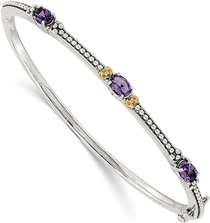 925 Sterling Silver Hinged With 14k Yellow Amethyst Cuff Stackable Bangle Bracelet Measures 7mm Wide Jewelry Gifts for Women