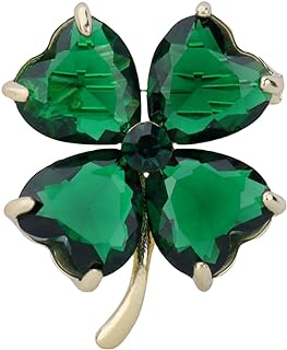 Rhinestone Green Clover Leaf Brooch Pin for Women Girls Fashion Elegant Vintage Gold Plated Crystal Flower Shamrock Pin Lucky Decoration St Patrick's Day Dress Accessories Holiday Jewelry Gift