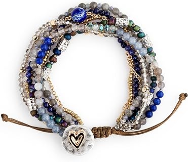 DEMDACO Glass Beaded Love Bracelet with Lobster Claw Clasp and Rope Chain for Women, Heart Design