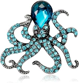 Women's Vintage Copper Octopus Brooch with Pin Clasp and Austrian Crystal Accents - Perfect for Halloween, Weddings, and More!