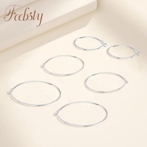 3 Pairs Sterling Silver Hoop Earrings - White Gold Plated Hoop Earrings Large Hoop clip-on Earrings Set Hypoallergenic Fashion Jewelry Gifts for Women 20/30/40mm（2 colors）