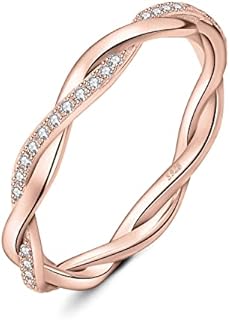 JewelryPalace Love Rope Infinity Moissanite Engagement Ring in Rose Gold, Sterling Silver with Wave Design, Size 5 for Her