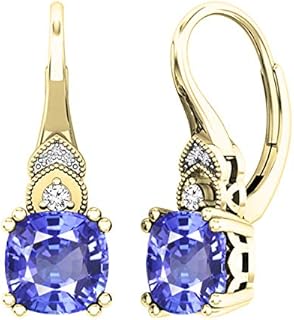 Elegant 14K Yellow Gold Tanzanite Hoop Earrings with Diamond Halo for Women, Lever Back Design