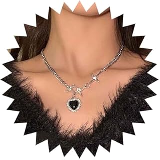 Bohemian Crystal Heart Star Choker Necklace Silver Cz Cross Pendant Necklace Onyx Heart Collar Necklace Black Rhinestone Heart Necklace Jewelry for Women and Girls Gifts