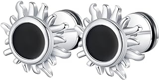 Black Sun Cartilage Stud Earrings for Women Girls Men Stainless Steel Small Flower Tragus Ear Piercing Sleeper Studs Flat Back Screw Earring Minimalist Jewelry Gifts Hypoallergenic