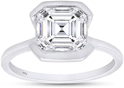 SAVEARTH DIAMONDS 2 CT 7.5MM Asscher Cut Lab Created Moissanite Diamond Solitaire Ring In 14k Gold Over Sterling Silver Jewelry For Womens Engagement Wedding Birthday (2 Cttw)