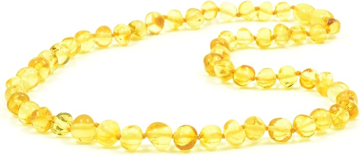 Baltic Amber Ball Chain Necklace - Handcrafted in Lithuania - Elegant Lemon Amber Beads for Men and Women - Fully Adjustable 18-21.6 inches