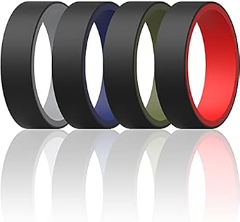 ThunderFit Unisex Silicone Wedding Rings, Reversible 6mm Wide 2mm Thick - 1/4/7 Variety Multipack