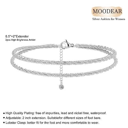 Moodear Ankle Bracelets for Women，Gold/Silver Layered Waterproof Adjustable Anklet for Women Glitter Gold Plated Anklets Silver Layered Moon Pendant Anklet Summer Beach Anklet for Women Anklet Set