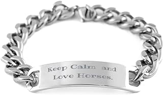 Silver Plated Wooden Charm Bracelet with Keep Calm and Love Horse Design, Cuban Chain Style for Horse Lovers by Generic Brand