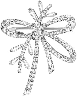EMEGCY Women's Elegant White Rhinestone Bow Brooch - High-Quality Copper Pin Design - Ideal Gift for Ladies and Brides - White Bowknot Lapel Pin