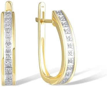 Santuzza 10K Yellow Solid Gold Latch Back Diamond Square Dangle Earrings for Women, Geometric Design