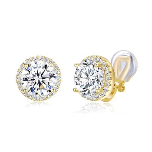 YOQUCOL 10MM Cubic Zirconia Crystal Clip On Stud Earrings Round Non Pierced Earrings For Women Girls