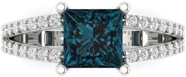Sophisticated 18K White Gold Split Shank Princess Cut 2.42 ct Natural London Blue Topaz Engagement Ring for Beloved by Clara Pucci, Elegant Shape & Design