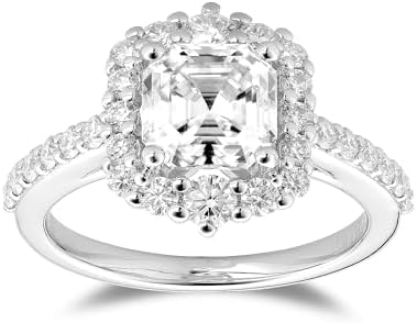 DovEggs 14K Gold Quality Sterling Silver Asscher Cut Wedding Ring with Moissanite for Women, Elegant Lab Grown Halo Design