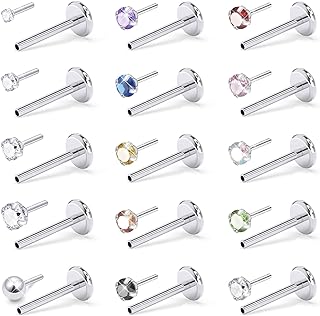 Cubic Zirconia Studded Flat Back Nose Rings and Studs - Versatile Surgical Steel Jewelry for Men & Women - Ideal for Lip and Cartilage Piercings
