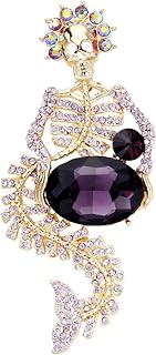 EVER FAITH Rhinestone Crystal 4.2 Inch Halloween Skull Mermaid Brooch Pin