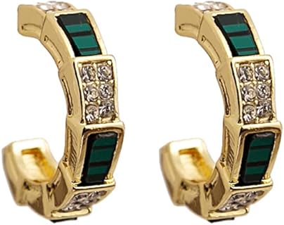Gold Plated Emerald Hoop Earrings, Created Emerald Green Hinged Hoops, Halo Huggie Earrings for Women Girls