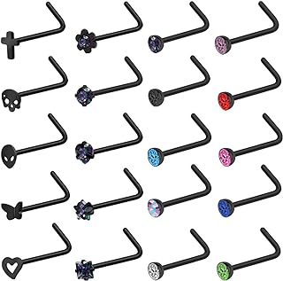 Surgical Stainless Steel 20G Black Nose Stud Set for Men and Women with CZ and Skull Cross Designs