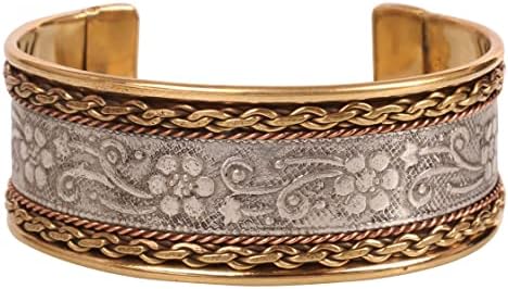 Touchstone NEW Indian Bollywood Desire Beautifully Created Floral Braided Patterns Stylish Wrist Enhancer 1 Inch Free Size Designer Jewelry Cuff Bracelet In Gold Silver Tones For Women.
