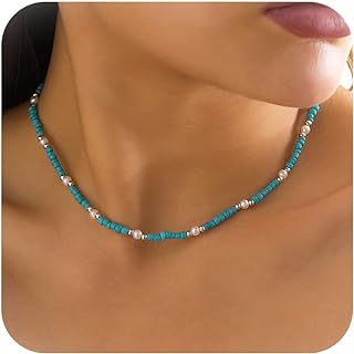 Gold-Plated Copper Ball Chain Necklace Featuring Bohemian Turquoise Gems for Women and Girls, Frodete Unique Western Design