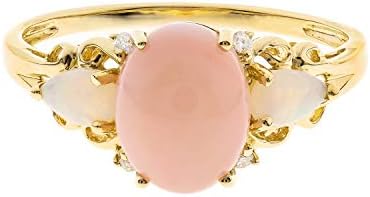 Gin & Grace 10K Yellow Gold Natural Pink Opal Ring with Real Diamonds for women | Ethically, authentically & organically sourced (Oval) shaped opal hand-crafted jewelry for her | Opal Ring for women