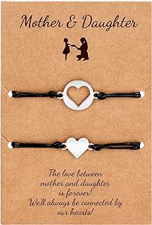 Lobster Clasp Charm Bracelet for Mother's Day, Stainless Steel Heart Design for Mother and Daughter/Son, Qirptey Mother's Day Gift Set