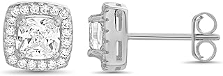 Devin Rose Sterling Silver Halo Square Cubic Zirconia Stud Earrings for Women