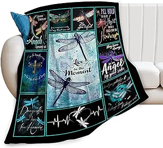 Bogosip Flannel Dragonfly Blanket in Art Deco Style for Women and Girls - Comfy and Warm Plush Throw for Bed, Sofa, and Couch