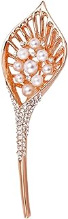 Pin Clasp Rose Gold Calla Lily Brooch with Crystal Gemstones for Women - Elegant Floral Design