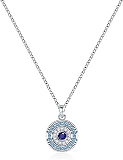 14K White Gold Plated Evil Eye Necklace with Cubic Zirconia & Link Chain for Women and Girls - Hamsa Hand of Fatima Pendant Design