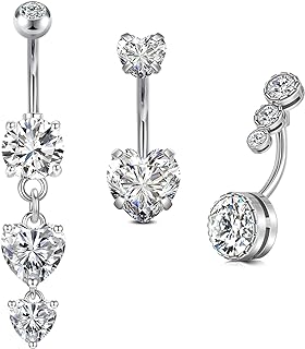 Briana Williams Belly Button Ring Belly Rings for Women Belly Button Piercing Stainless Steel Belly Button Rings Belly Navel Rings Piercing Jewelry 14g 10mm Silver Gold Pink Blue