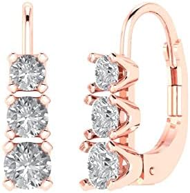 1 ct Brilliant Round Cut Genuine Lab grown Diamond Drop Dangle VS1-2 I-J 18K White Gold Earrings Lever Back