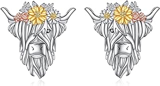 VONALA 925 Sterling Silver Unicorn Highland Cow Bee Cat Earrings Stud Cute Animal Jewellery Gifts for Women Teen Girls