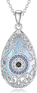 S925 Sterling Silver Evil Eye Moonstone Necklace with Adjustable Chain, Ideal Gift for Women and Girls, Featuring Irish Celtic Knot Pendant, Perfect for Everyday Wear