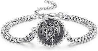 St. Michael Sterling Silver Bracelet with Box Chain - Warrior Amulet Jewelry for Men and Women, No Gemstone