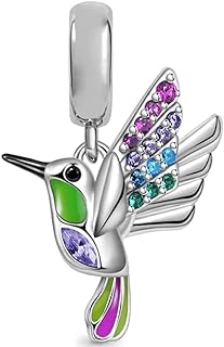 ZURWTCH Colourful Hummingbird Dangle Charm Fit Women Bracelet Necklaces Fashion Gifts 925 Sterling Silver DIY Jewelry