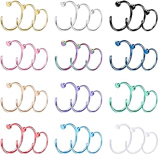 20G 36PCS 316L Stainless Steel Nose Ring Hoop Nose Piercing Jewelry for Women and Men Colored Hoop Nose Ring 6mm 8mm 10mm 12mm