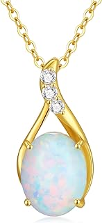 YDD 14K Solid Gold Opal Necklace for Women Dainty Oval Opal Necklace White Opal Pendant Necklace October Opal Birthstone Gold Jewelry Opal Gemstone Opal Jewelry Gifts for Her 16"-18"